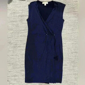 michael kors navy mock wrap jersey knit dress sleeveless